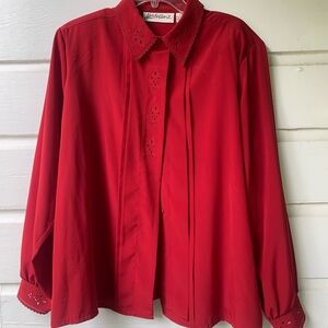 Yves St. Clair Red silky Blouse with lace Collar vintage 80s size 20w